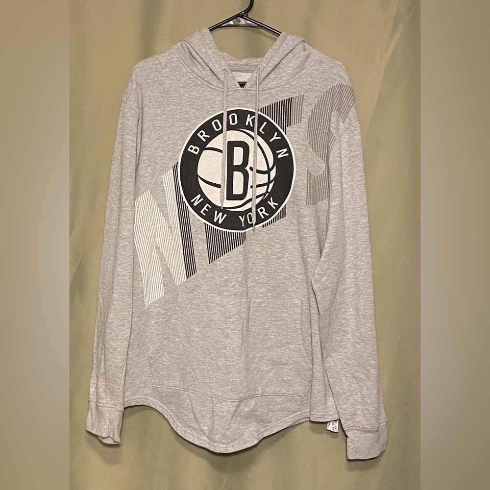 Brooklyn Nets NBA Grey Basketball Warm Up Pull Over Hoodie Mens XXLarge